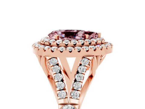 Rose gold Pear Cut Morganite Pavé Split Shank Double Halo Engagement Ring_5