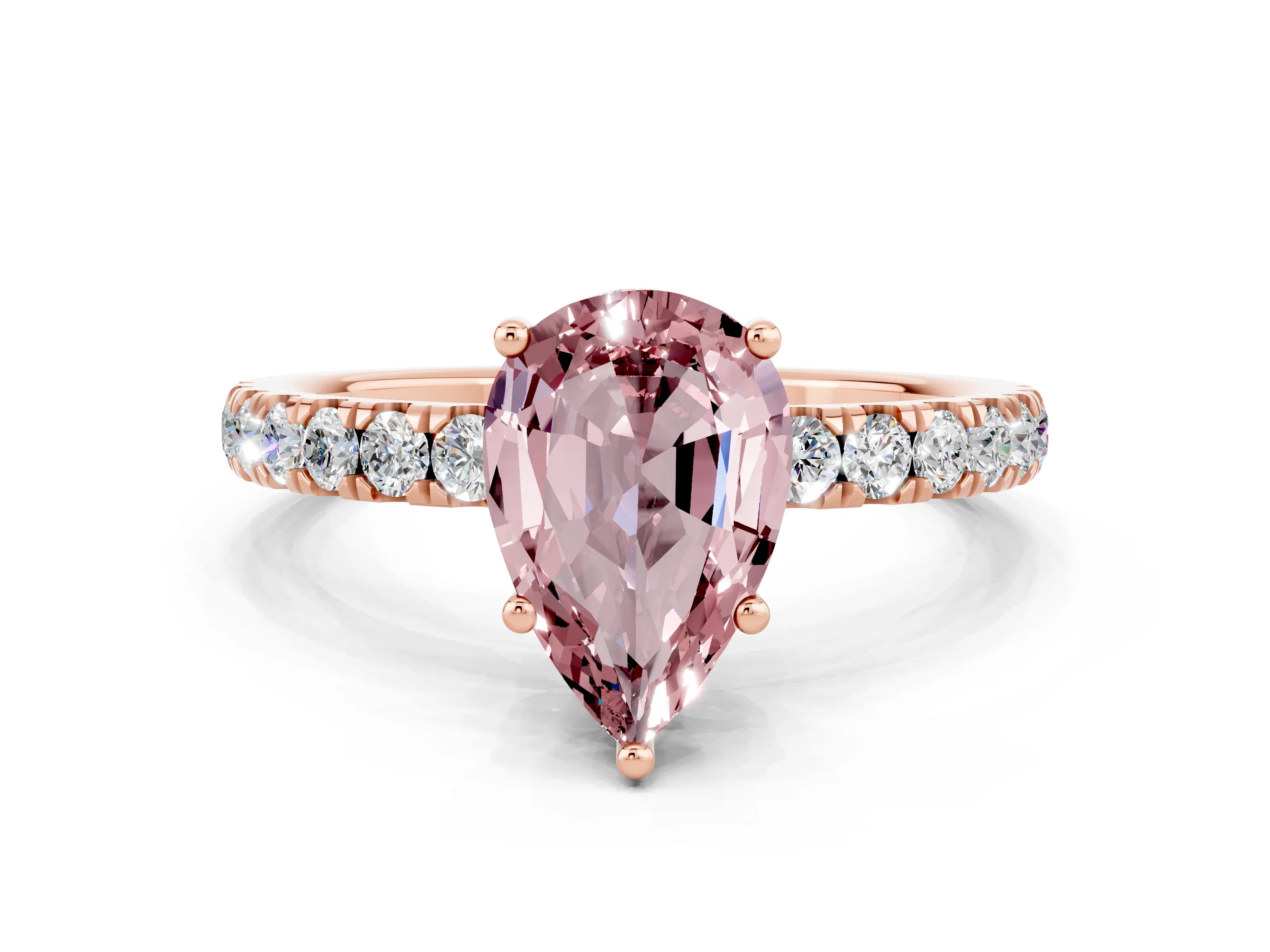 Rose gold Pear Cut Morganite Pave Band Solitaire Ring with Four-Prong Setting_24