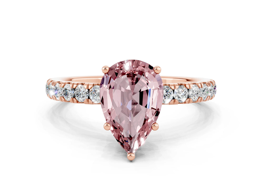 Rose gold Pear Cut Morganite Pave Band Solitaire Ring with Four-Prong Setting_24