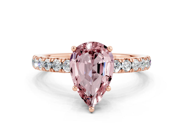 Rose gold Pear Cut Morganite Pave Band Solitaire Ring with Round  and Prong Setting
