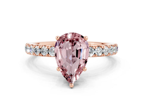 Rose gold Pear Cut Morganite Pave Band Solitaire Ring with Four-Prong Setting_24
