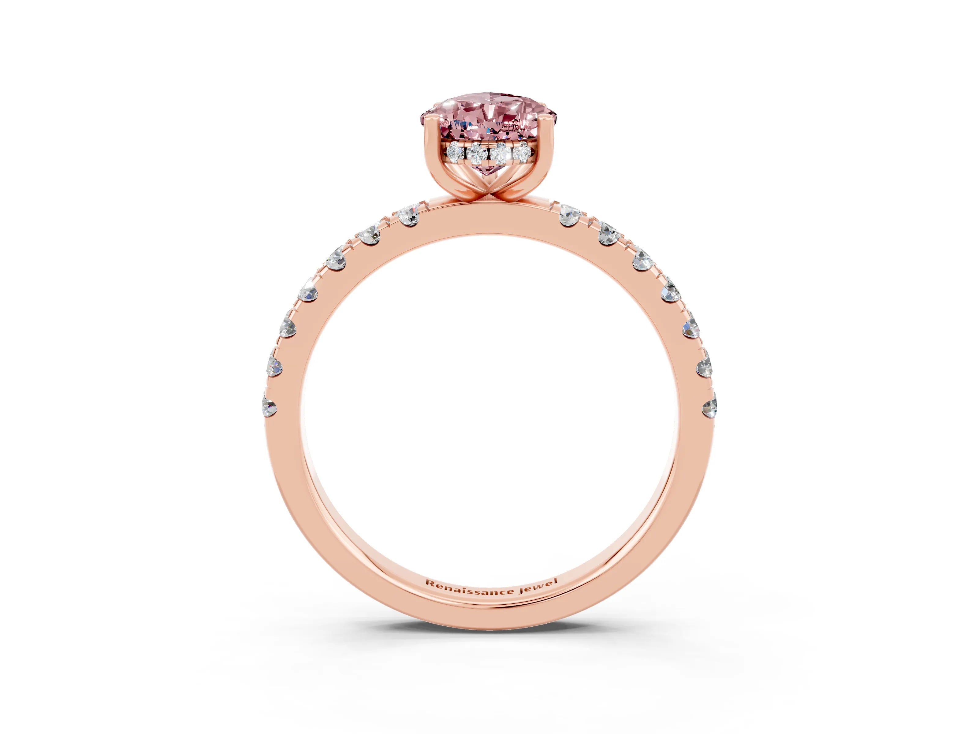 Rose gold Pear Cut Morganite Pave Band Solitaire Ring with Four-Prong Setting_27