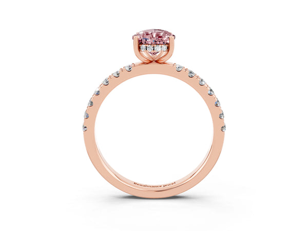 Rose gold Pear Cut Morganite Pave Band Solitaire Ring with Round  and Prong Setting