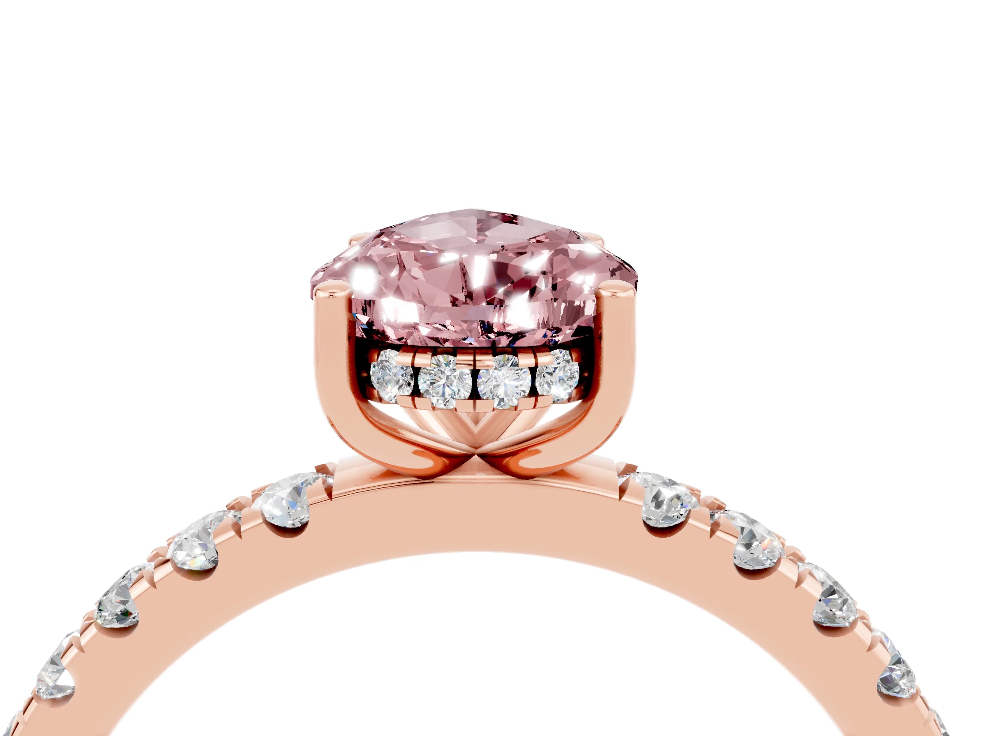 Rose gold Pear Cut Morganite Pave Band Solitaire Ring with Four-Prong Setting_28