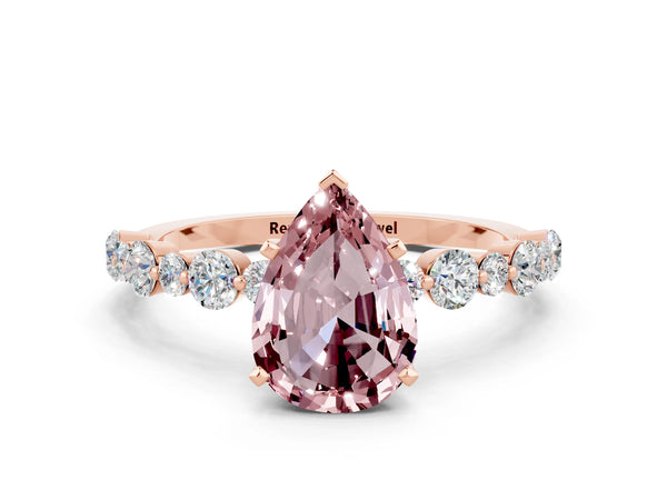 Rose gold Pear Cut Morganite Prong Set Engagement Ring with Pavé Band