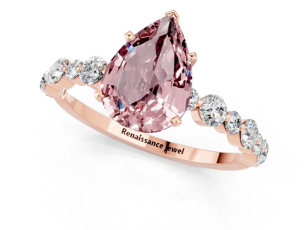 Rose gold Pear Cut Morganite Prong Set Engagement Ring with Pavé Band