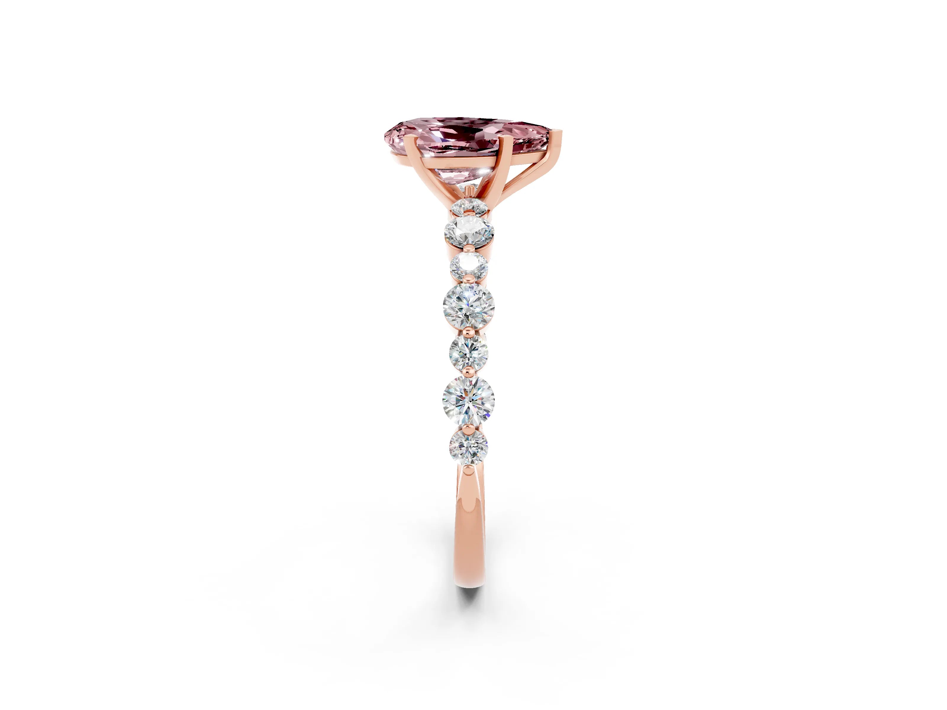 Rose gold Pear Cut Morganite Prong Set Engagement Ring with Pavé Band_2