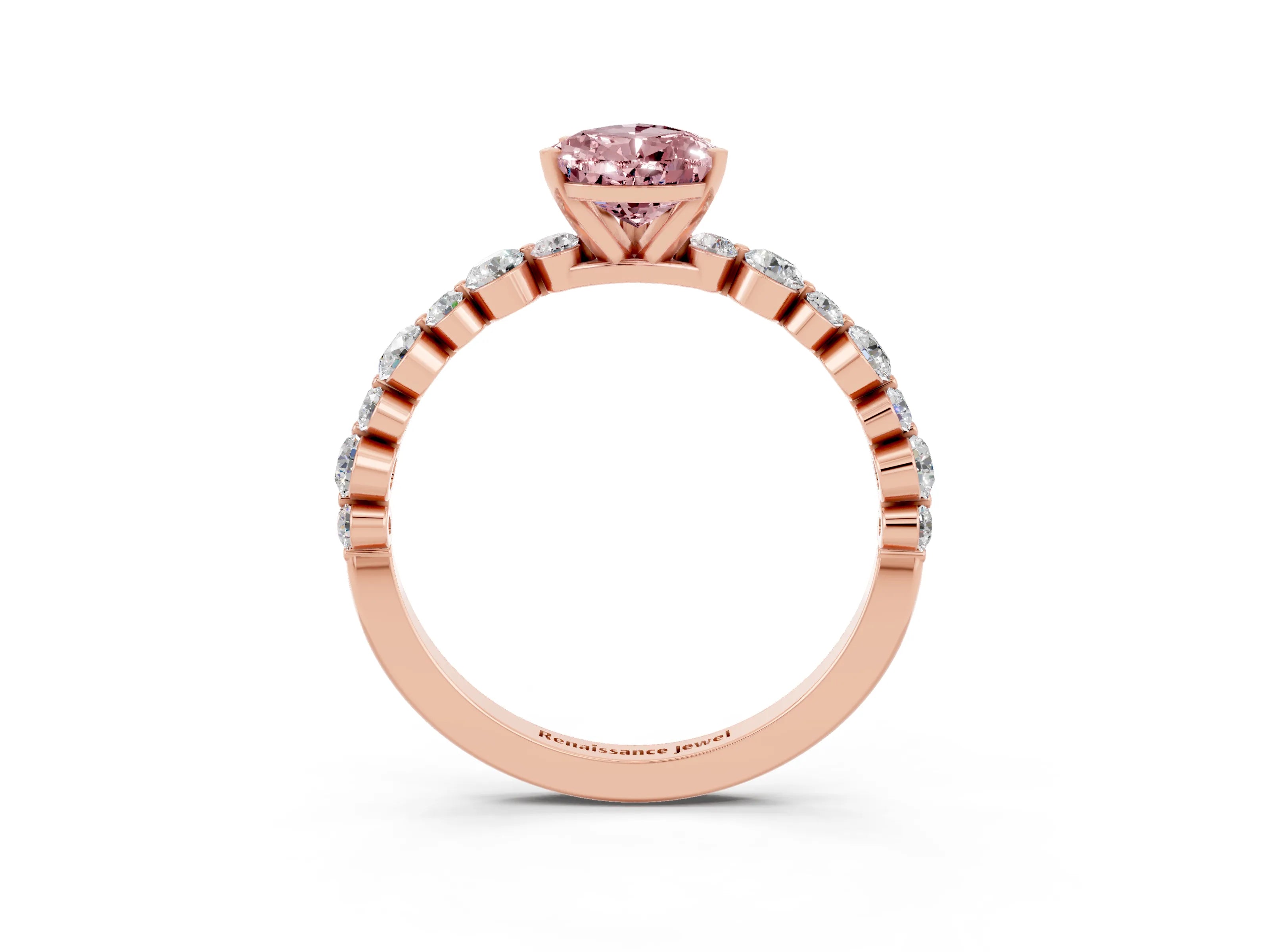 Rose gold Pear Cut Morganite Prong Set Engagement Ring with Pavé Band_3