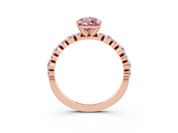 Rose gold Pear Cut Morganite Prong Set Engagement Ring with Pavé Band