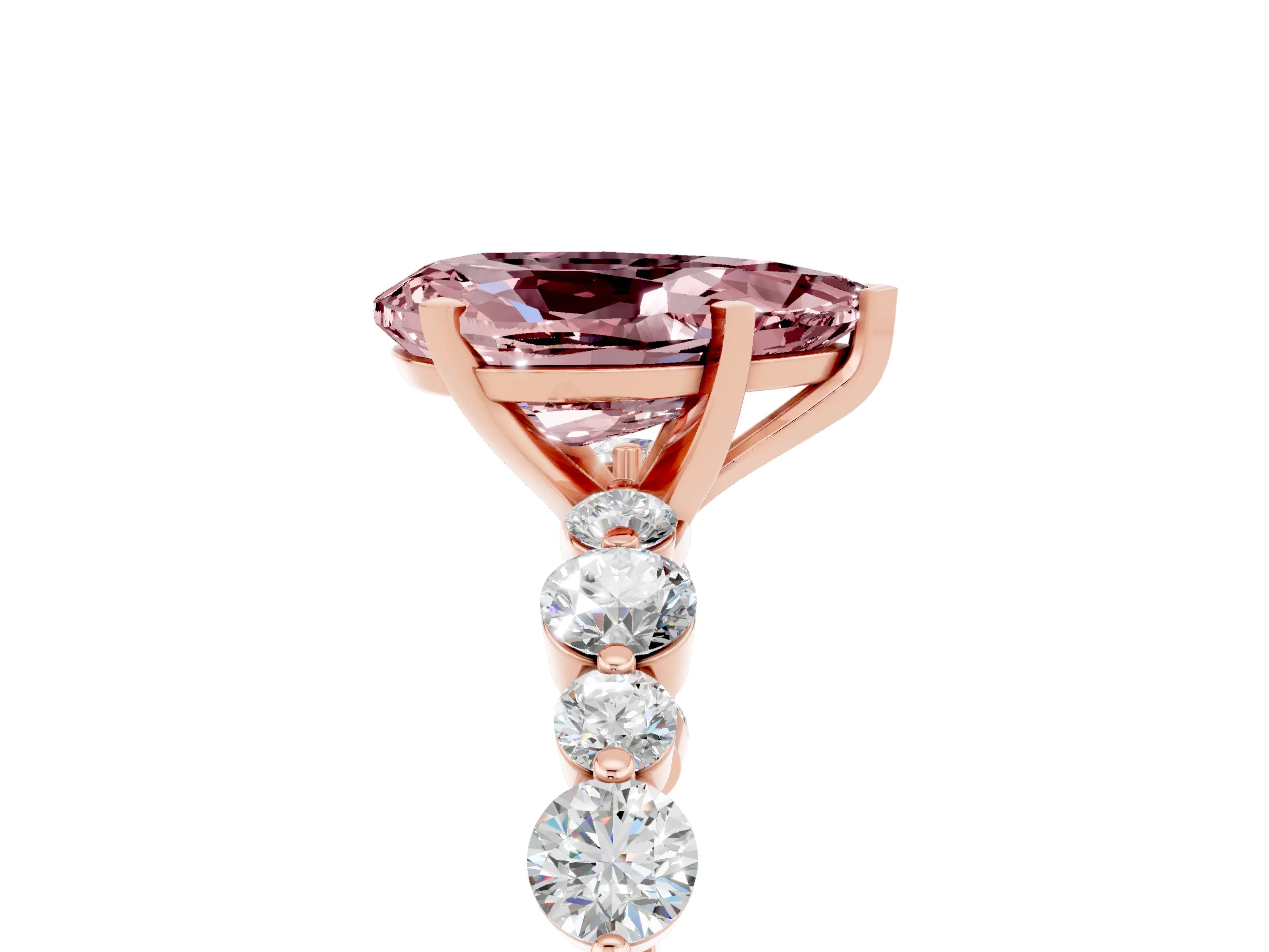 Rose gold Pear Cut Morganite Prong Set Engagement Ring with Pavé Band_5