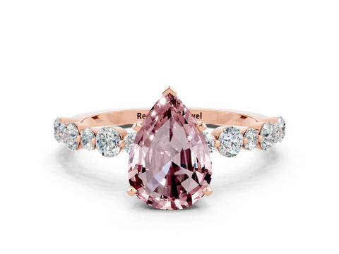 Rose gold Pear Cut Morganite Prong Set Engagement Ring with Pavé Band
