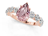 Rose gold Pear Cut Morganite Prong Setting with Side Stones on a Pave Band_1