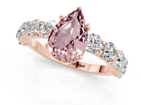 Rose gold Pear Cut Morganite Prong Setting with Side Stones on a Pave Band_1
