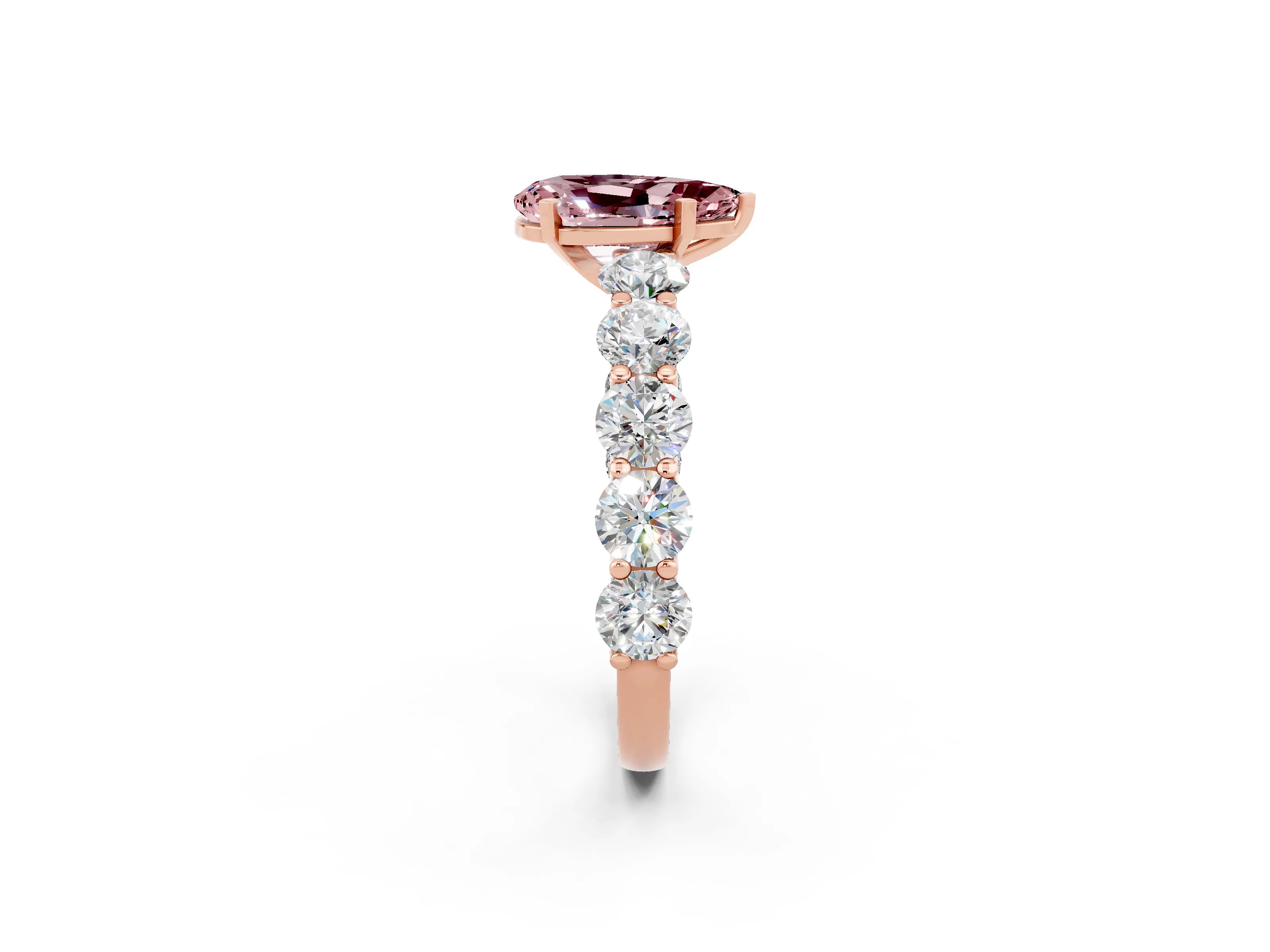 Rose gold Pear Cut Morganite Prong Setting with Side Stones on a Pave Band_2