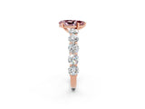 Rose gold Pear Cut Morganite Prong Setting with Side Stones on a Pave Band_2