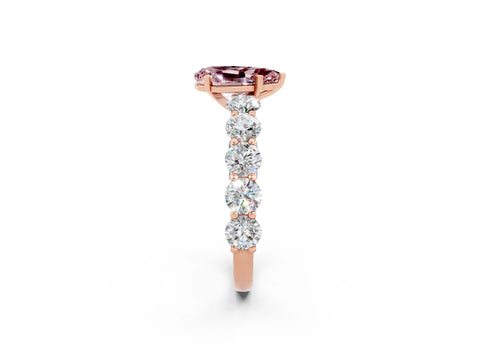 Rose gold Pear Cut Morganite Prong Setting with Side Stones on a Pave Band_2