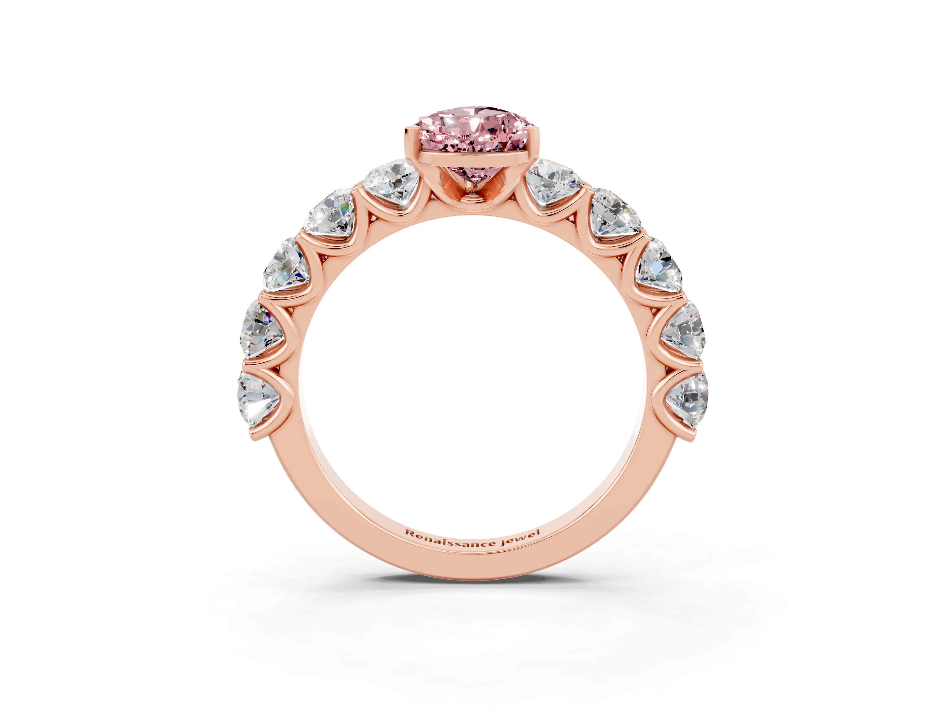 Rose gold Pear Cut Morganite Prong Setting with Side Stones on a Pave Band_3