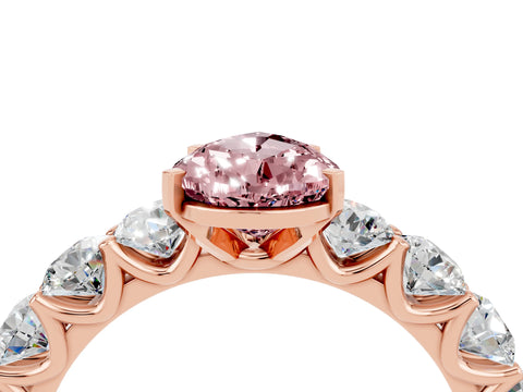 Rose gold Pear Cut Morganite Prong Setting with Side Stones on a Pave Band_4