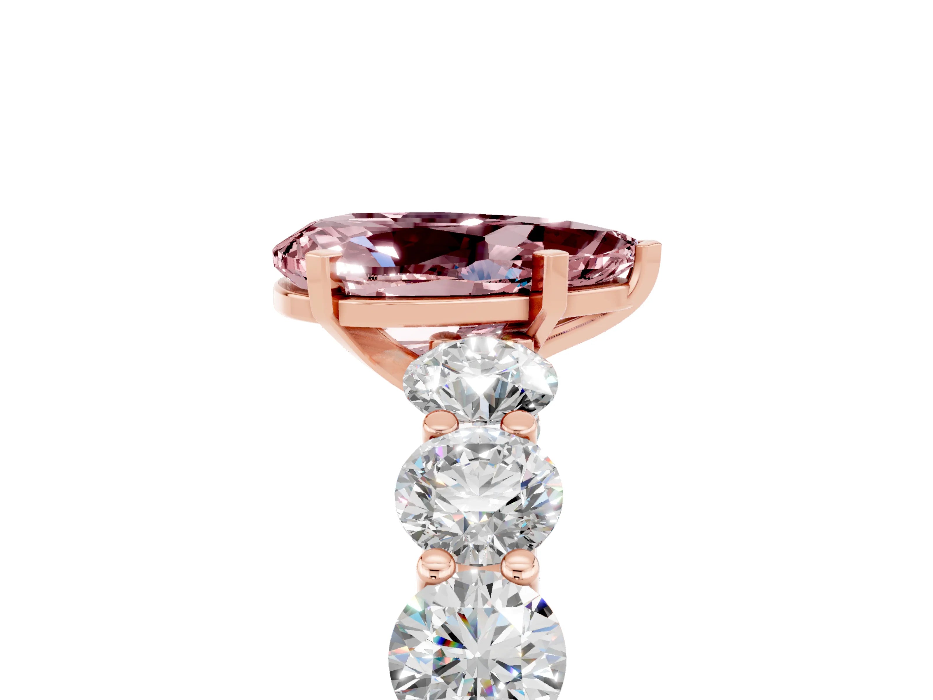 Rose gold Pear Cut Morganite Prong Setting with Side Stones on a Pave Band_5