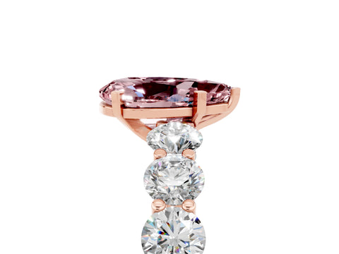 Rose gold Pear Cut Morganite Prong Setting with Side Stones on a Pave Band_5