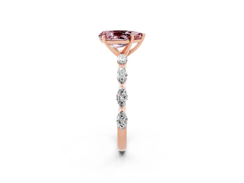 Rose gold Pear Cut Morganite Ring with Marquise Side Stones and Prong Setting_2