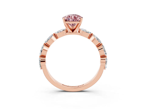 Rose gold Pear Cut Morganite Ring with Marquise Side Stones and Prong Setting_3