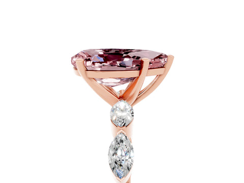 Rose gold Pear Cut Morganite Ring with Marquise Side Stones and Prong Setting_5