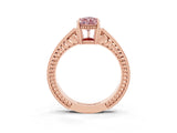 Rose gold Pear Cut Morganite Ring with Milgrain Pavé Band and Four-Prong Setting_15