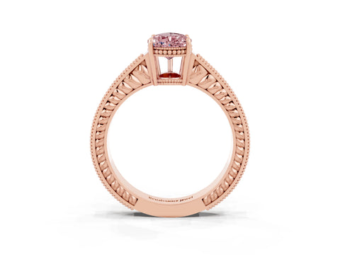 Rose gold Pear Cut Morganite Ring with Milgrain Pavé Band and Four-Prong Setting_15