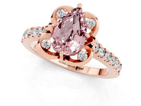 Rose gold Pear Cut Morganite Ring with Pavé Band and Floral Prong Setting_1