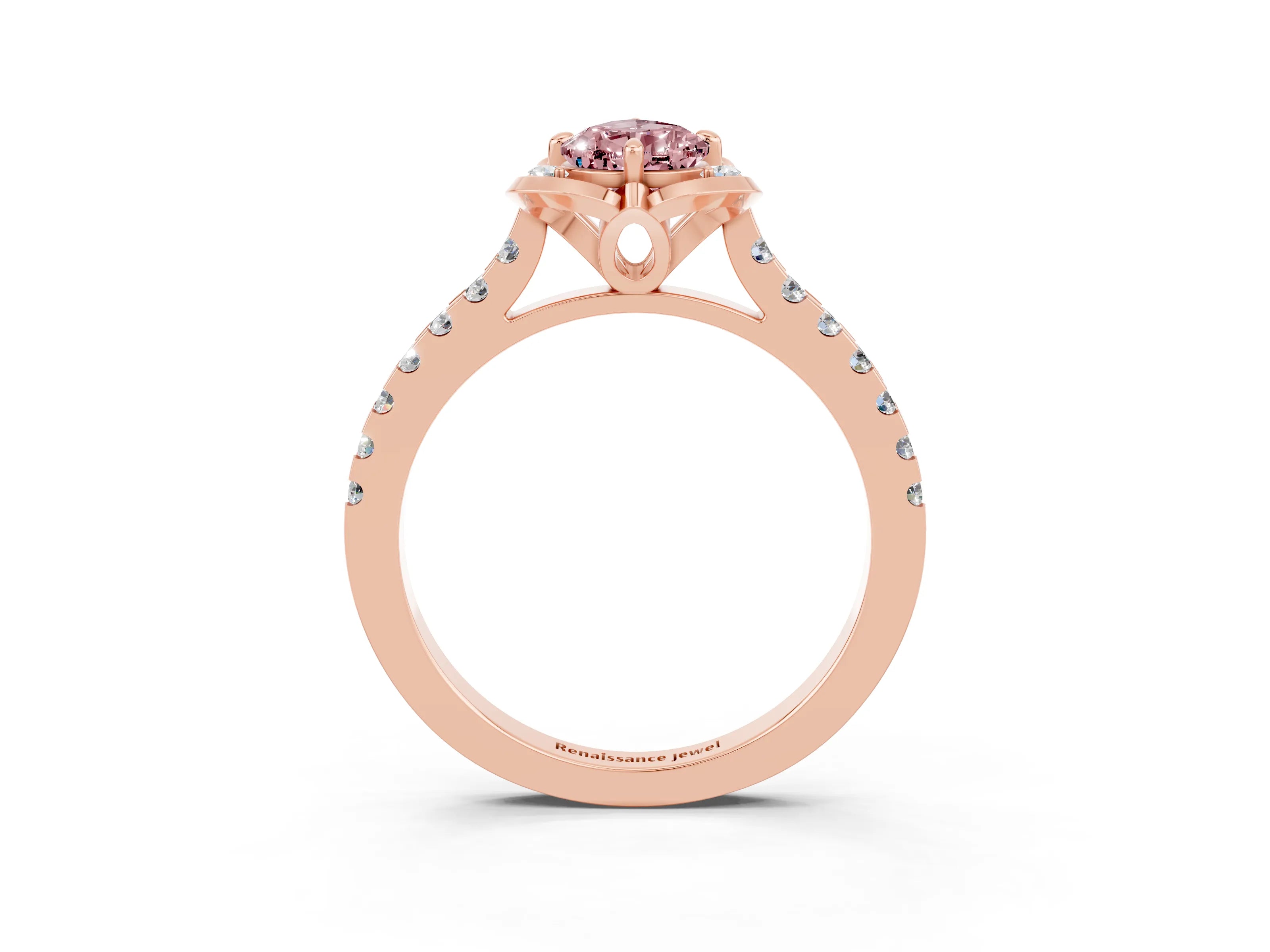 Rose gold Pear Cut Morganite Ring with Pavé Band and Floral Prong Setting_3