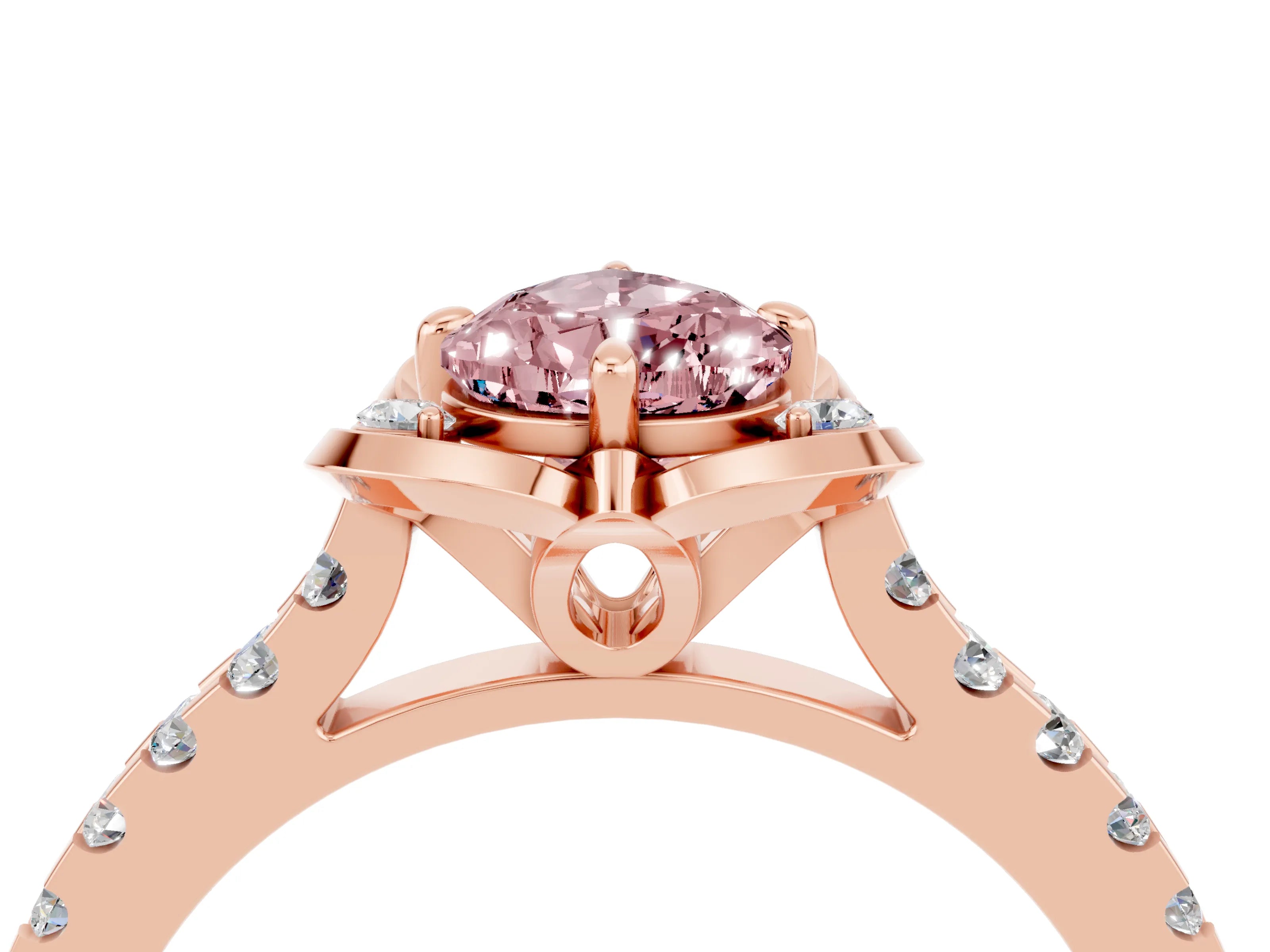 Rose gold Pear Cut Morganite Ring with Pavé Band and Floral Prong Setting_4