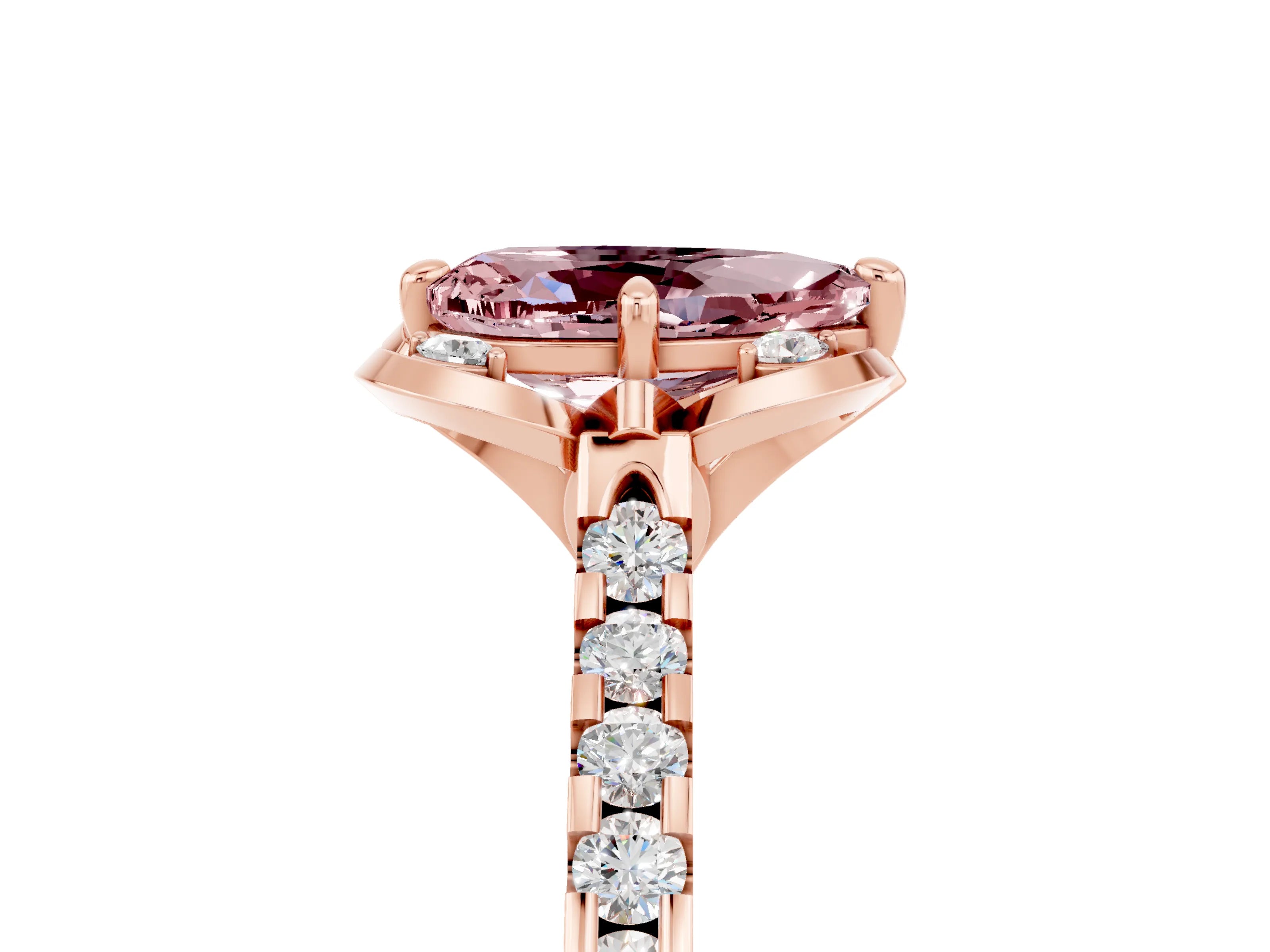 Rose gold Pear Cut Morganite Ring with Pavé Band and Floral Prong Setting_5
