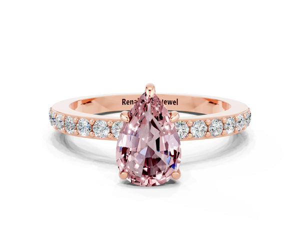 Rose gold Pear Cut Morganite Pavé Engagement Ring with Round  Accents and Prong Setting
