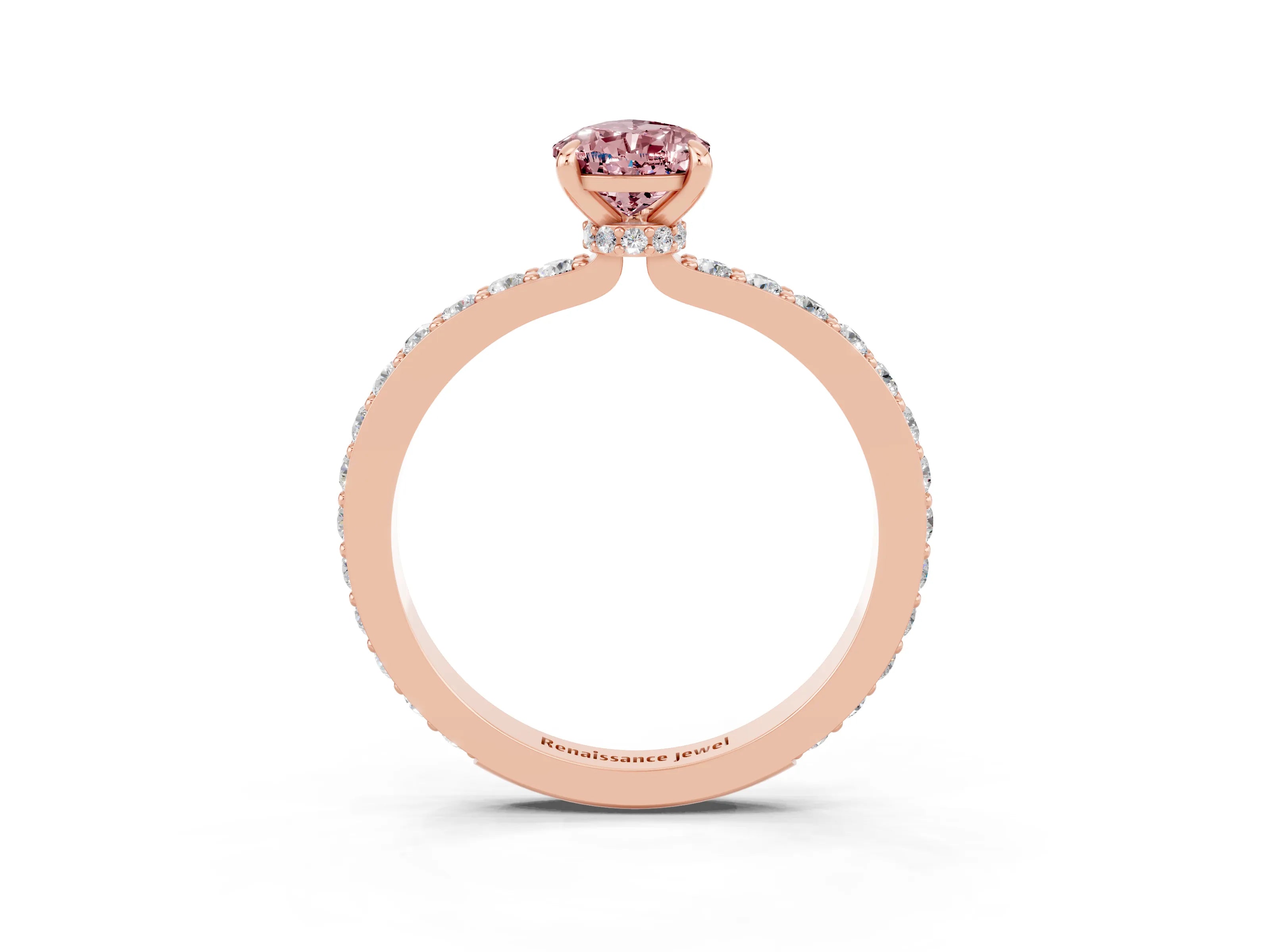 Rose gold Pear Cut Morganite Ring with Pavé Band and Four-Prong Setting_3