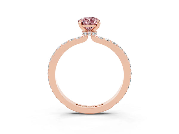 Rose gold Pear Cut Morganite Pavé Engagement Ring with Round  Accents and Prong Setting