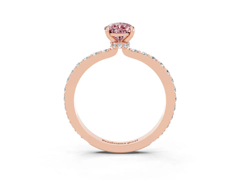 Rose gold Pear Cut Morganite Ring with Pavé Band and Four-Prong Setting_3