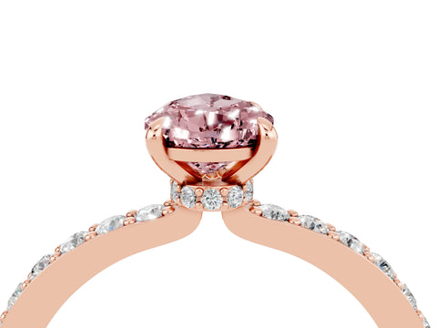 Rose gold Pear Cut Morganite Ring with Pavé Band and Four-Prong Setting_4