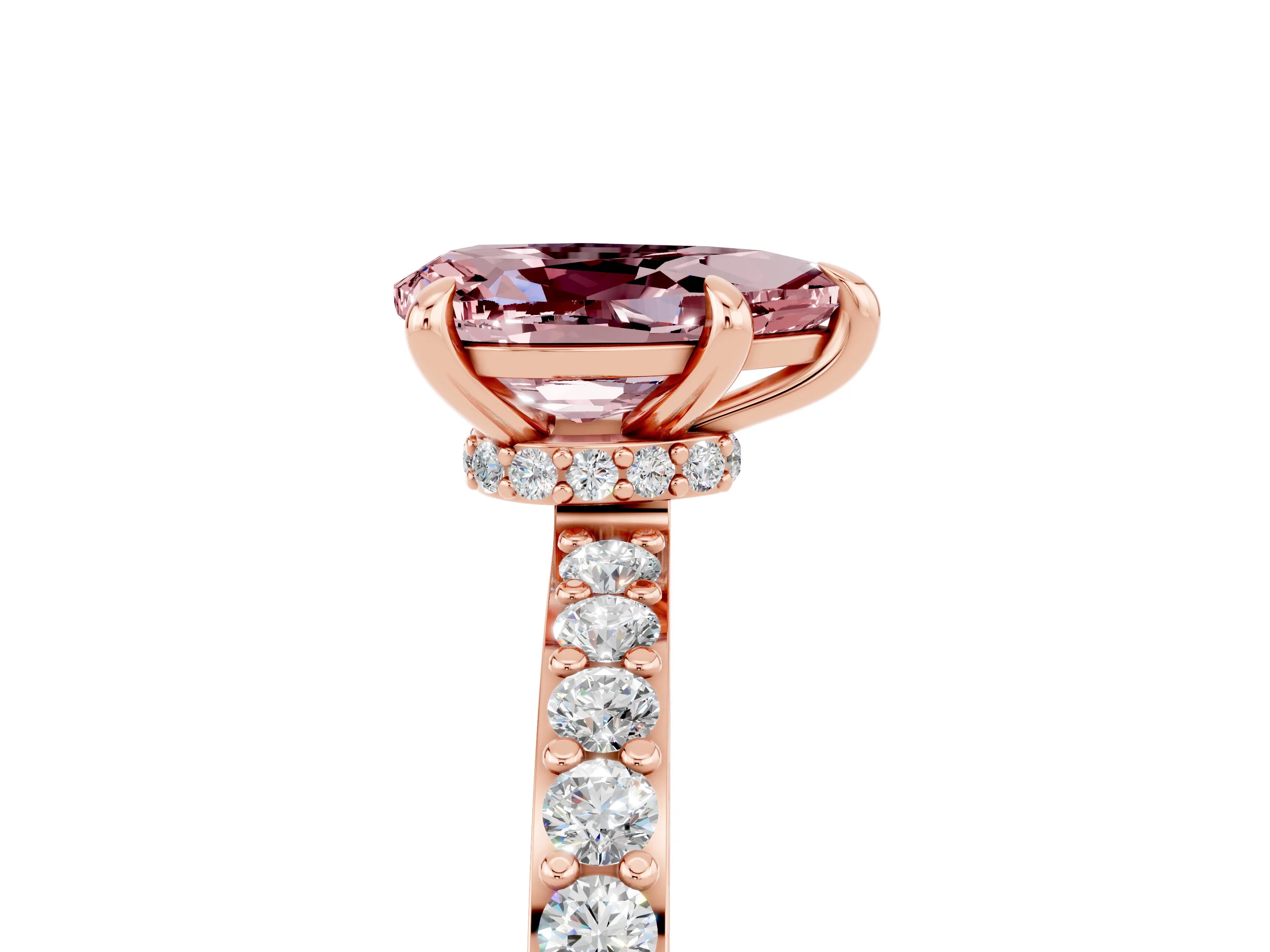 Rose gold Pear Cut Morganite Ring with Pavé Band and Four-Prong Setting_5
