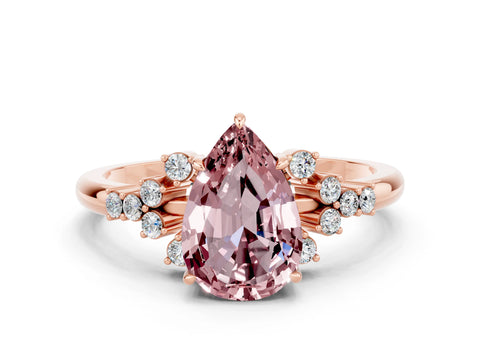 Rose gold Pear Cut Morganite Ring with Side Stones and Four-Prong Setting_36