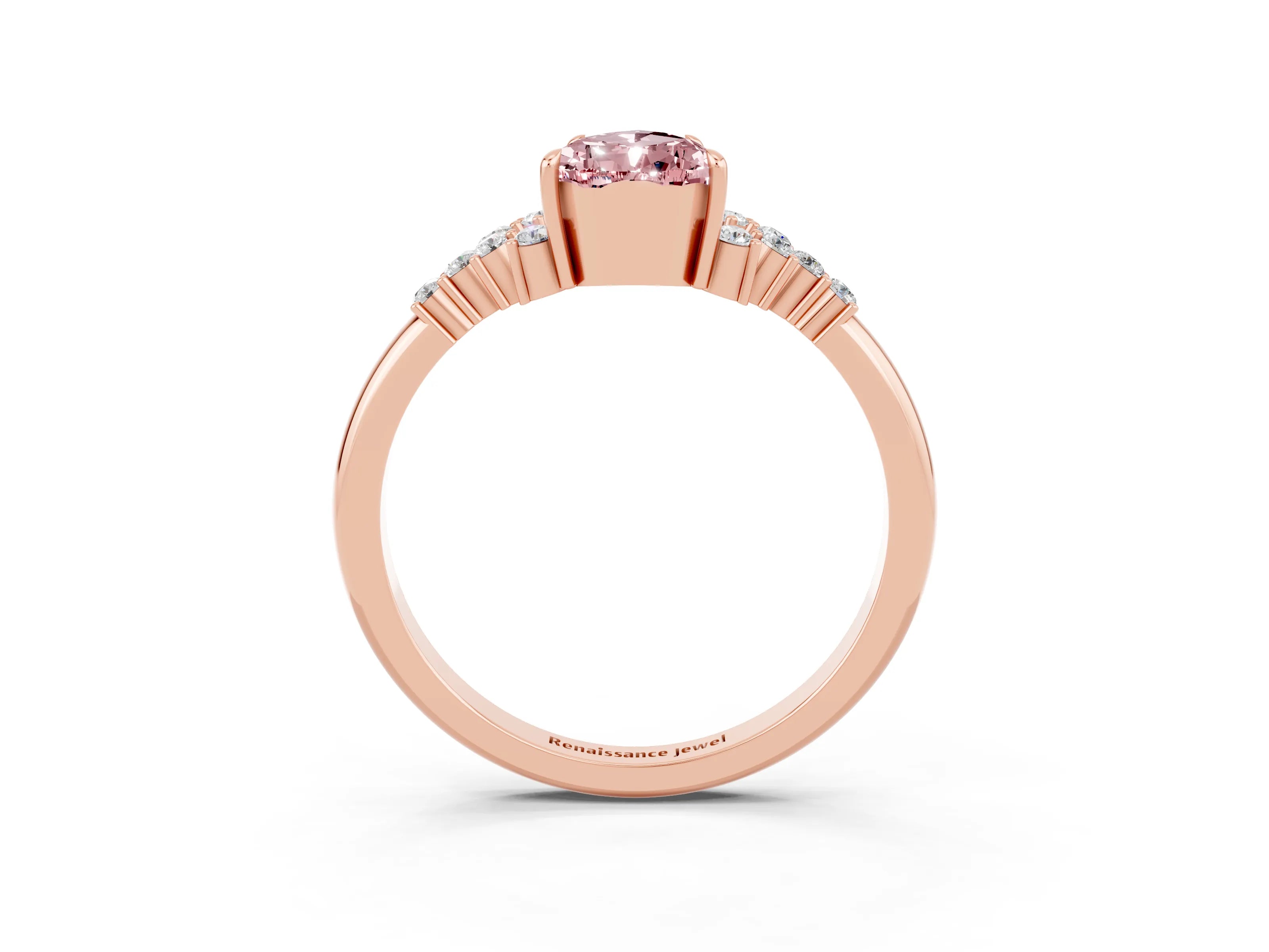 Rose gold Pear Cut Morganite Ring with Side Stones and Four-Prong Setting_39