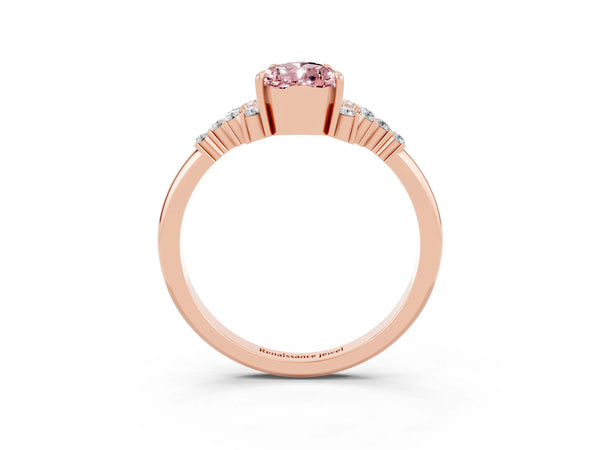 Rose gold Pear Cut Morganite Ring with Side Stones and Four-Prong Setting