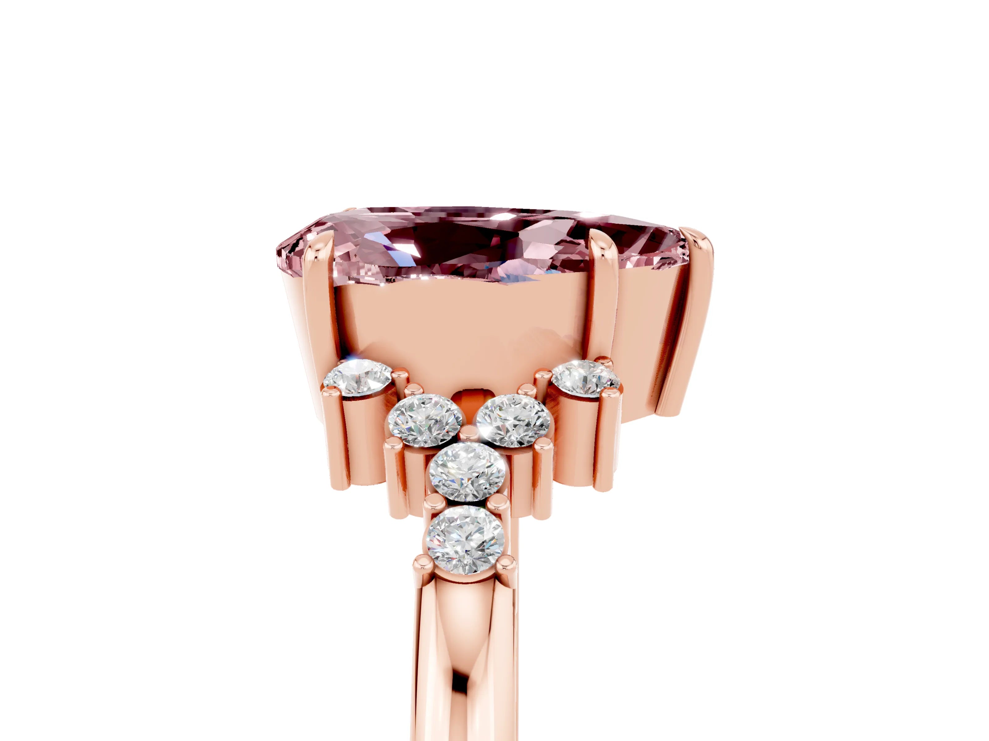 Rose gold Pear Cut Morganite Ring with Side Stones and Four-Prong Setting_41