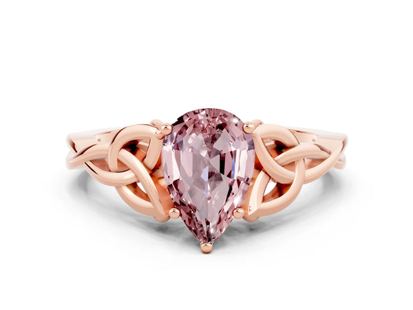 Rose gold Pear Cut Morganite Solitaire Celtic Knot Ring with Four-Prong Setting
