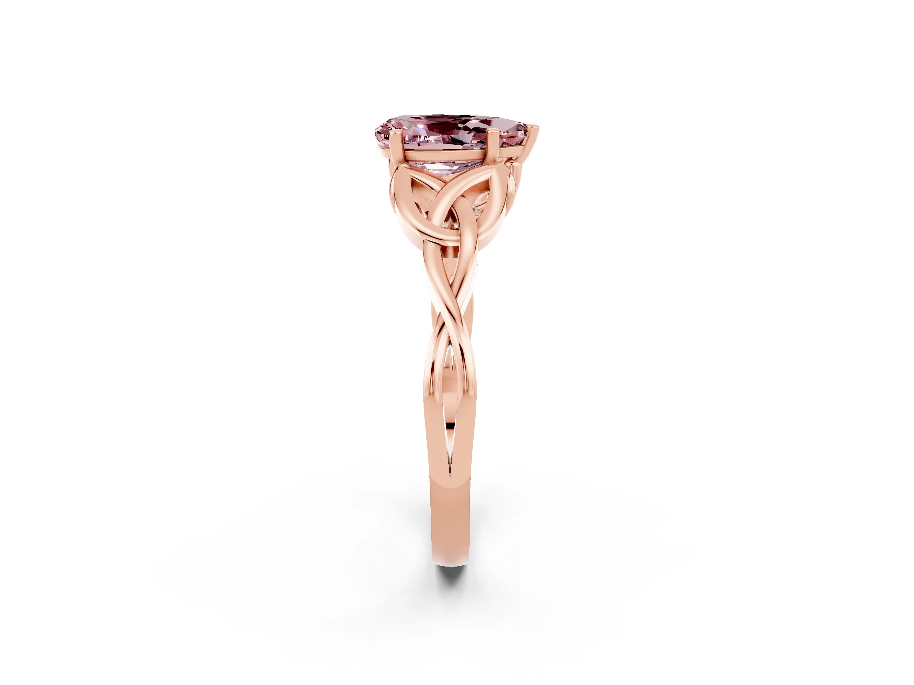 Rose gold Pear Cut Morganite Solitaire Celtic Knot Ring with Four-Prong Setting_14