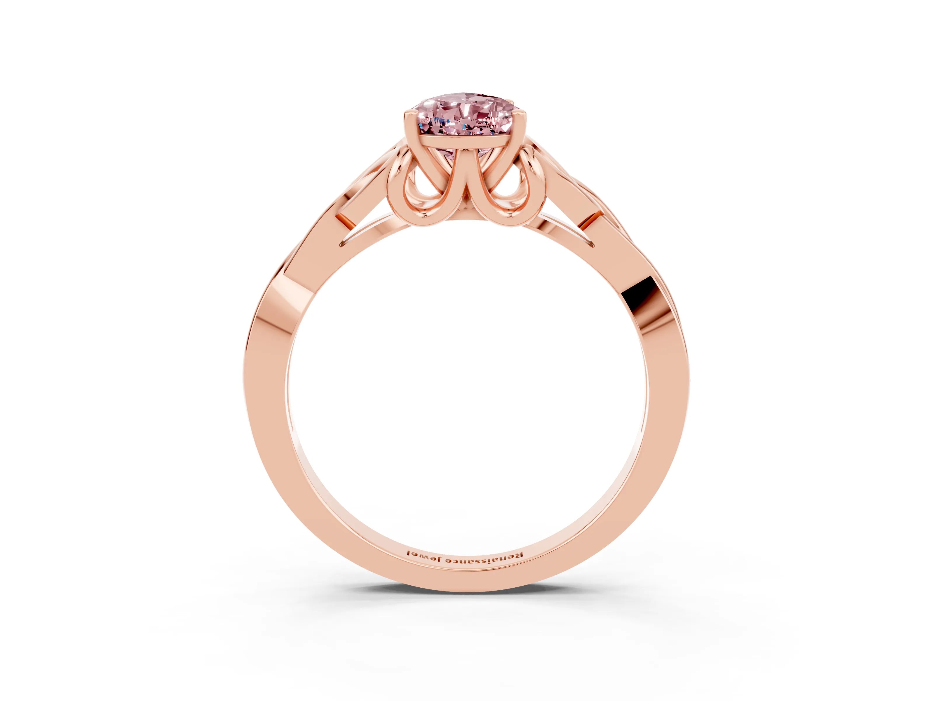 Rose gold Pear Cut Morganite Solitaire Celtic Knot Ring with Four-Prong Setting_15