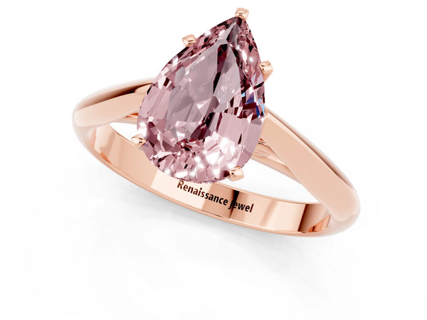 Rose gold Pear Cut Morganite Solitaire Engagement Ring with Cathedral Setting and Four-Prong Mount
