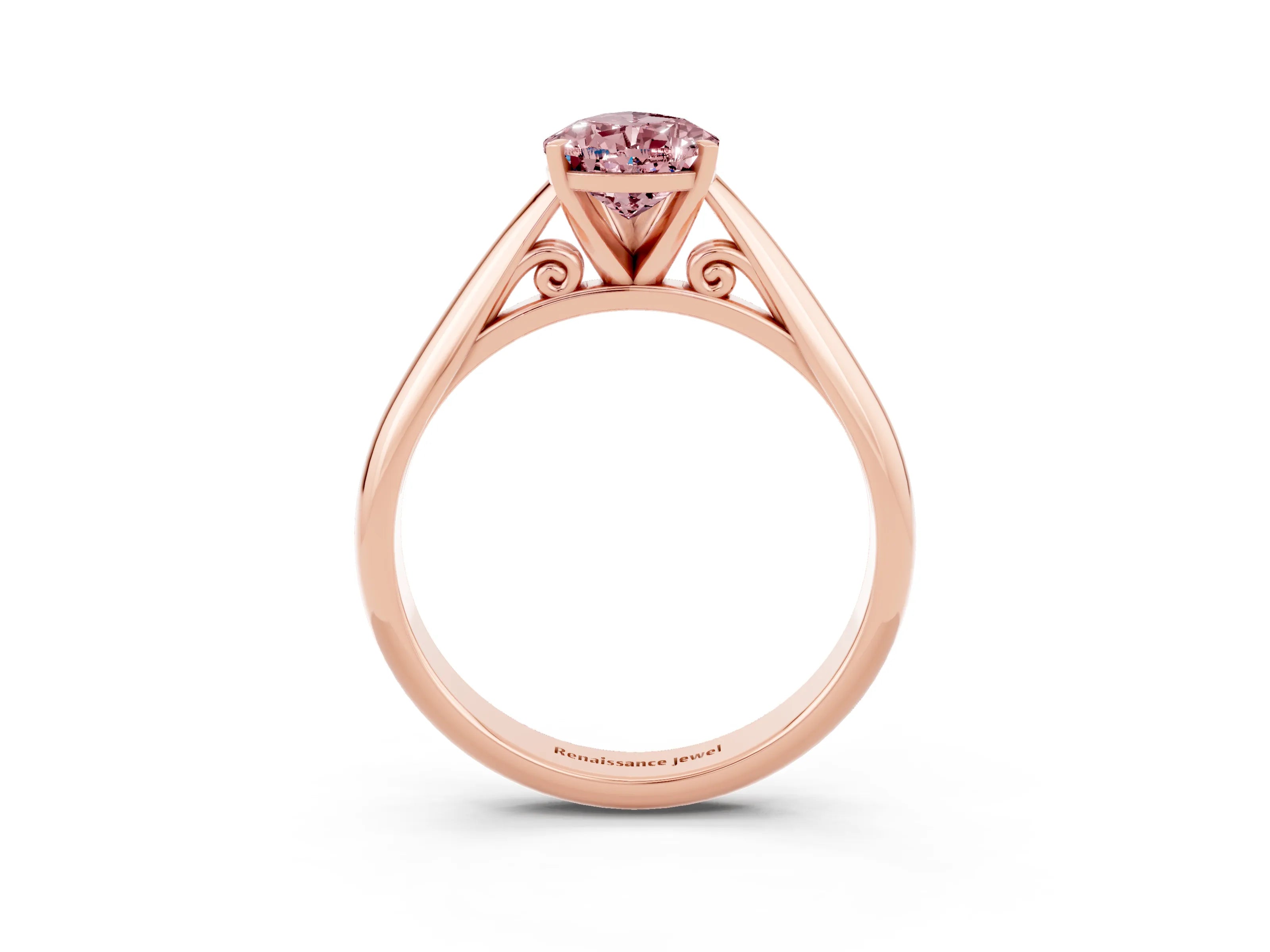 Rose gold Pear Cut Morganite Solitaire Engagement Ring with Cathedral Setting and Four-Prong Mount_15