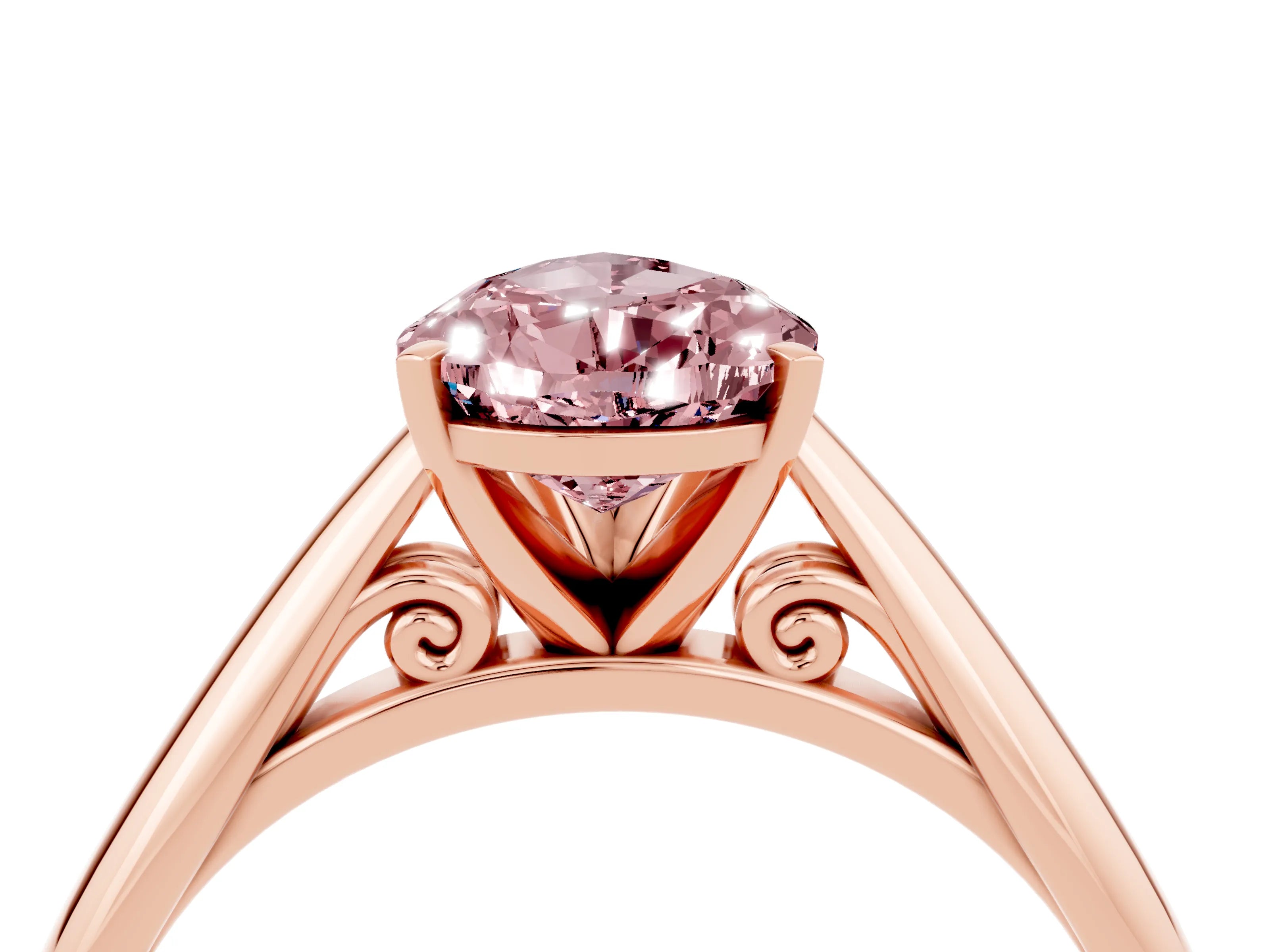 Rose gold Pear Cut Morganite Solitaire Engagement Ring with Cathedral Setting and Four-Prong Mount_16