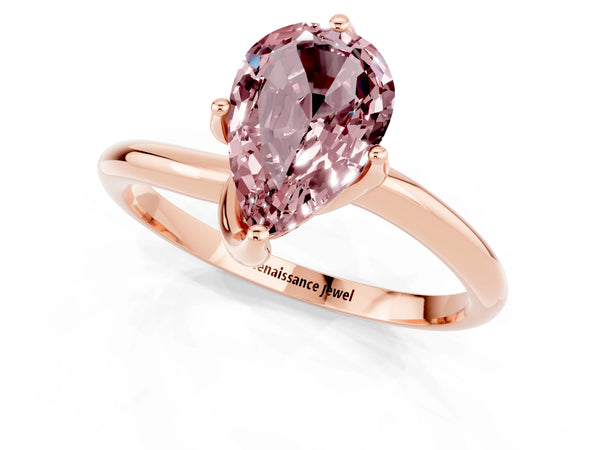 Rose gold Pear Cut Morganite Solitaire Engagement Ring with Four-Prong Setting and Classic Band